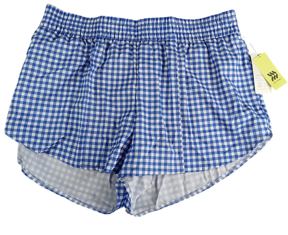 All In Motion Run Shorts Womens Blue XXL Mid-Rise Stretch Athletic Gingham NWT